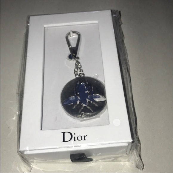 DIOR Blue Bee Metal/Leather Bag Charm Keychain - Picture 5 of 7